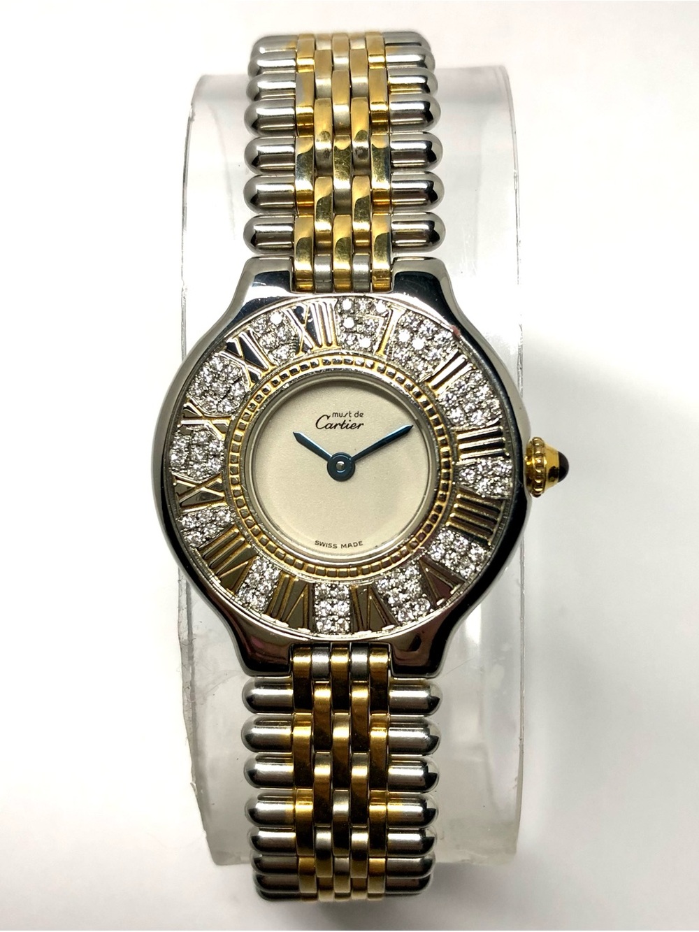 CARTIER MUST 21 Quartz 28mm 2 Tone ~0.60TCW Diamond Watch Cream Dial - Picture 1 of 7